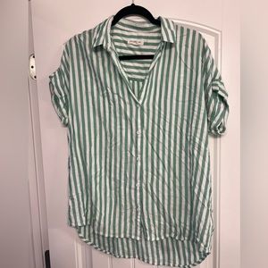 Loose Fitting Striped Short Sleeve Oxford Button Down